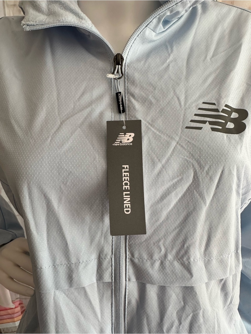 New Balance Blue Fleece Lined Hooded Windbreaker Jacket - Picture 6 of 11